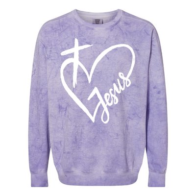 Love Jesus Cross Heart Colorblast Crewneck Sweatshirt