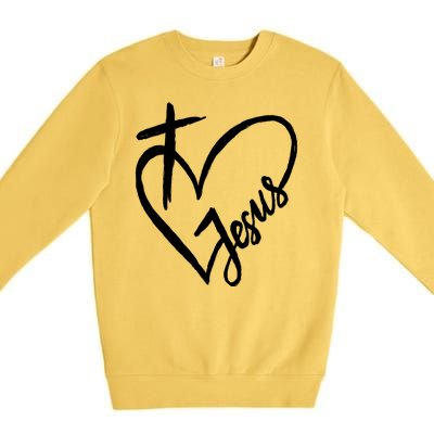 Love Jesus Cross Heart Premium Crewneck Sweatshirt