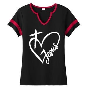 Love Jesus Cross Heart Ladies Halftime Notch Neck Tee