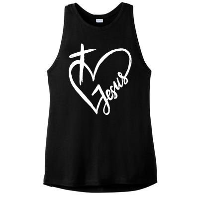 Love Jesus Cross Heart Ladies PosiCharge Tri-Blend Wicking Tank