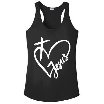 Love Jesus Cross Heart Ladies PosiCharge Competitor Racerback Tank