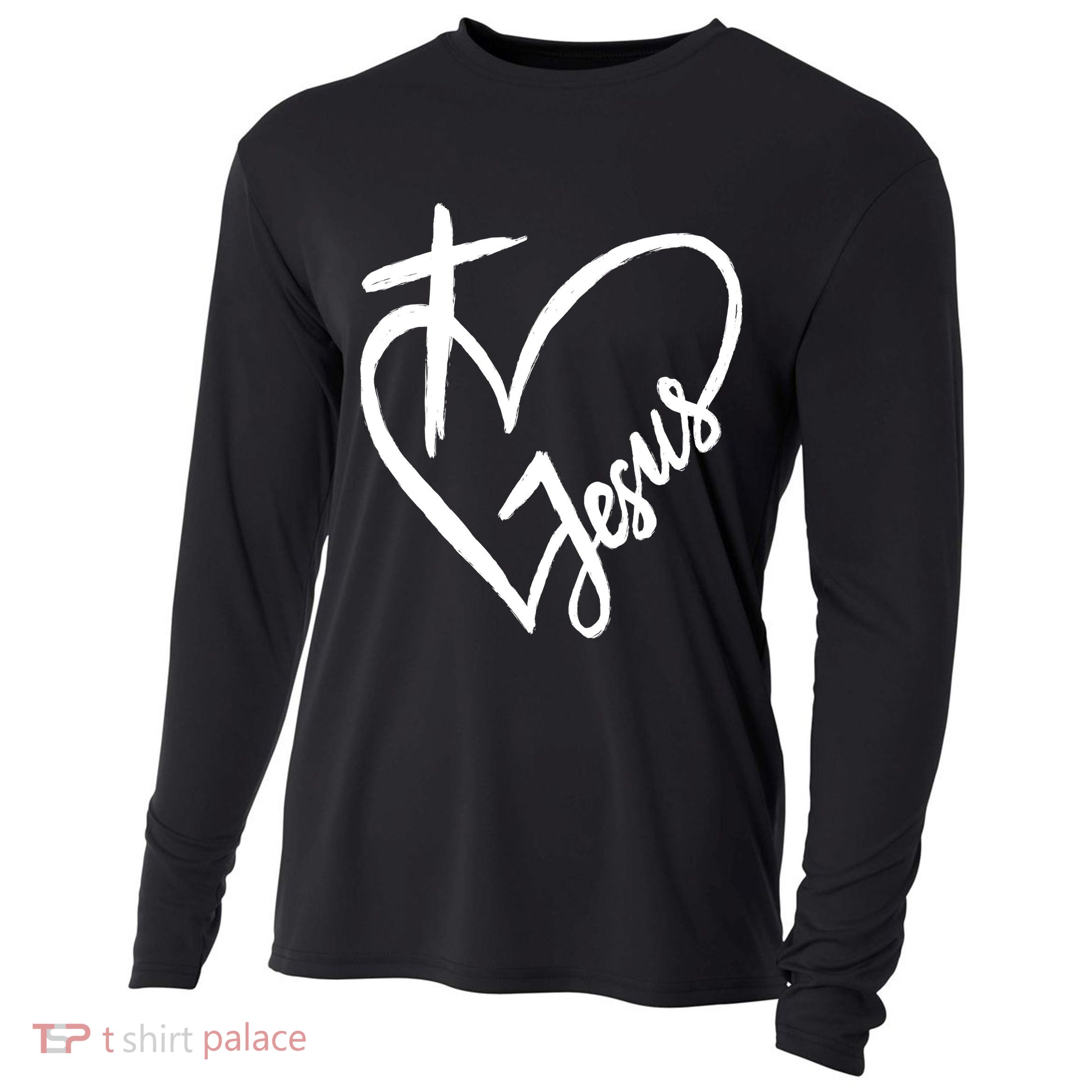 Love Jesus Cross Heart Cooling Performance Long Sleeve Crew