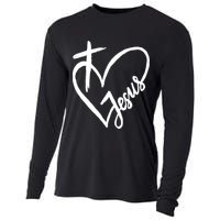 Love Jesus Cross Heart Cooling Performance Long Sleeve Crew