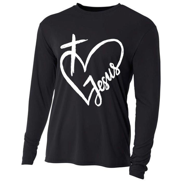 Love Jesus Cross Heart Cooling Performance Long Sleeve Crew