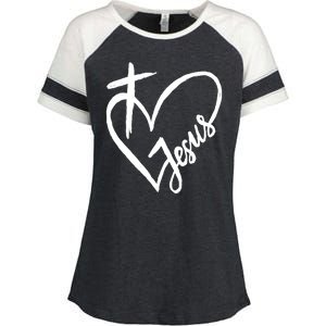 Love Jesus Cross Heart Enza Ladies Jersey Colorblock Tee