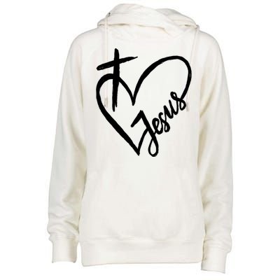 Love Jesus Cross Heart Womens Funnel Neck Pullover Hood