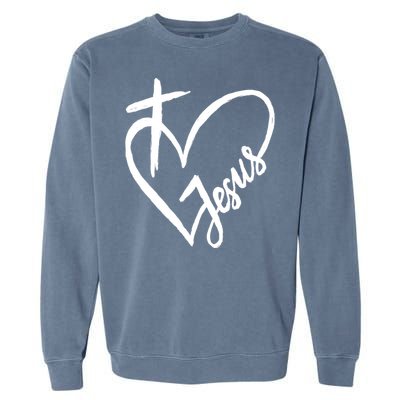 Love Jesus Cross Heart Garment-Dyed Sweatshirt