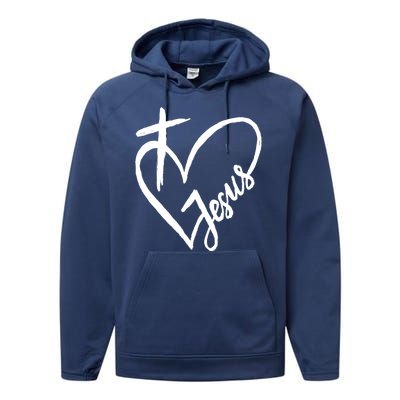 Love Jesus Cross Heart Performance Fleece Hoodie