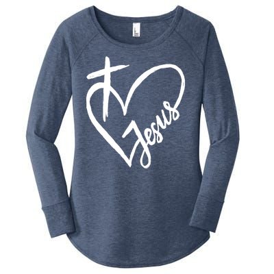 Love Jesus Cross Heart Women's Perfect Tri Tunic Long Sleeve Shirt