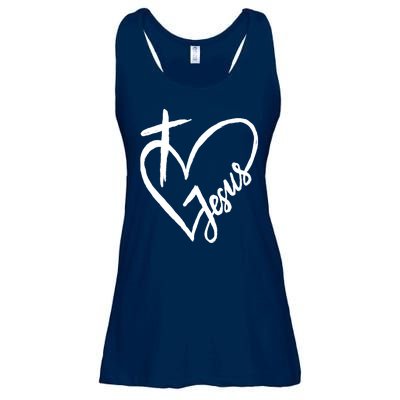 Love Jesus Cross Heart Ladies Essential Flowy Tank