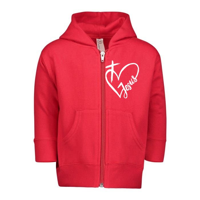 Love Jesus Cross Heart Toddler Zip Fleece Hoodie