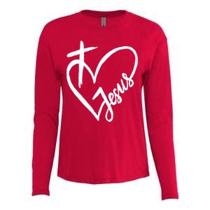 Love Jesus Cross Heart Womens Cotton Relaxed Long Sleeve T-Shirt