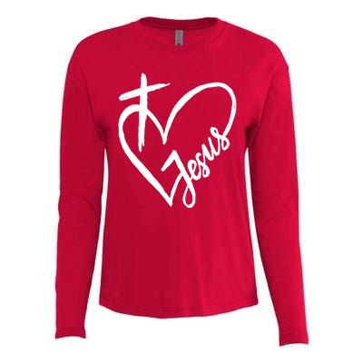 Love Jesus Cross Heart Womens Cotton Relaxed Long Sleeve T-Shirt