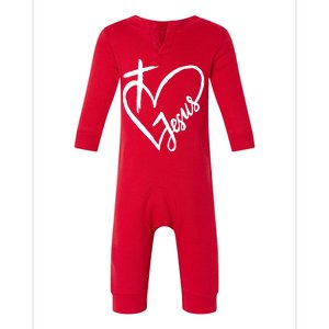 Love Jesus Cross Heart Infant Fleece One Piece