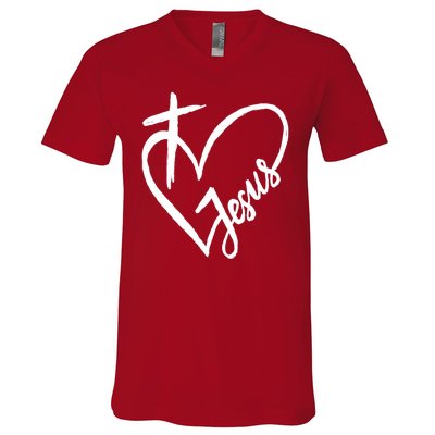 Love Jesus Cross Heart V-Neck T-Shirt