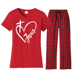 Love Jesus Cross Heart Women's Flannel Pajama Set