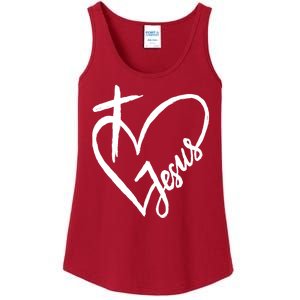 Love Jesus Cross Heart Ladies Essential Tank