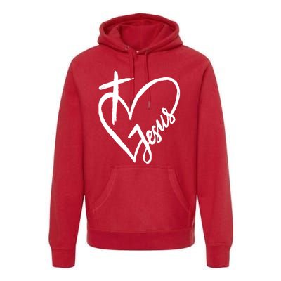 Love Jesus Cross Heart Premium Hoodie