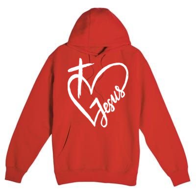 Love Jesus Cross Heart Premium Pullover Hoodie
