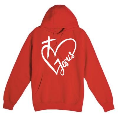 Love Jesus Cross Heart Premium Pullover Hoodie