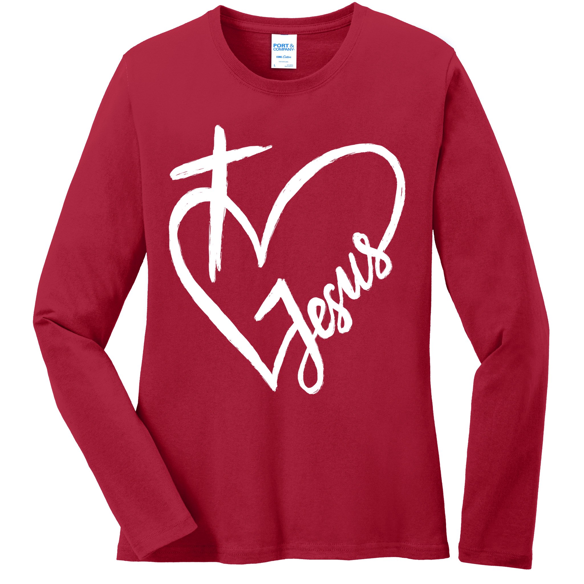 Love Jesus Cross Heart Ladies Long Sleeve Shirt