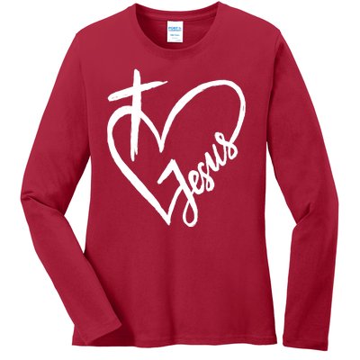 Love Jesus Cross Heart Ladies Long Sleeve Shirt