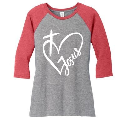 Love Jesus Cross Heart Women's Tri-Blend 3/4-Sleeve Raglan Shirt