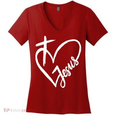 Love Jesus Cross Heart Women's V-Neck T-Shirt