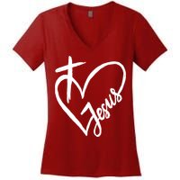 Love Jesus Cross Heart Women's V-Neck T-Shirt