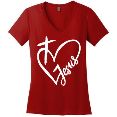 Love Jesus Cross Heart Women's V-Neck T-Shirt