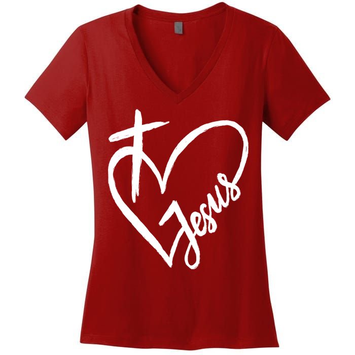 Love Jesus Cross Heart Women's V-Neck T-Shirt