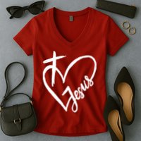 Love Jesus Cross Heart Women's V-Neck T-Shirt
