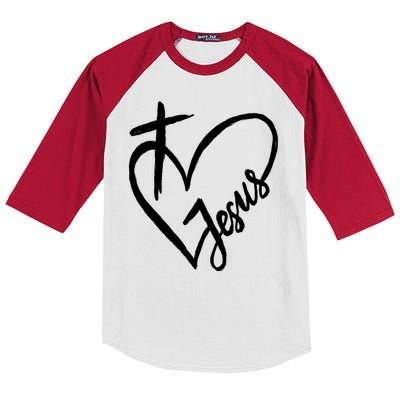 Love Jesus Cross Heart Kids Colorblock Raglan Jersey