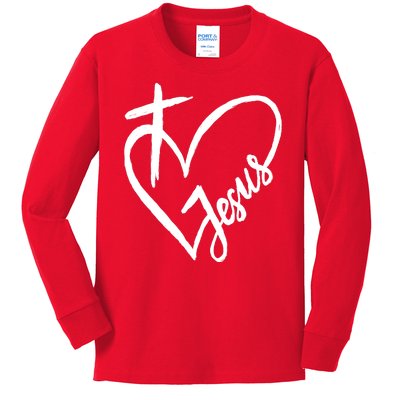 Love Jesus Cross Heart Kids Long Sleeve Shirt