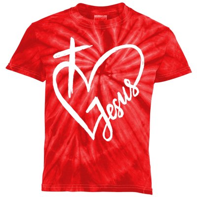 Love Jesus Cross Heart Kids Tie-Dye T-Shirt