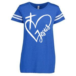 Love Jesus Cross Heart Enza Ladies Jersey Football T-Shirt