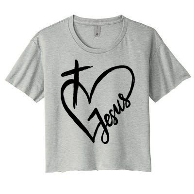 Love Jesus Cross Heart Women's Crop Top Tee