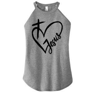 Love Jesus Cross Heart Women's Perfect Tri Rocker Tank