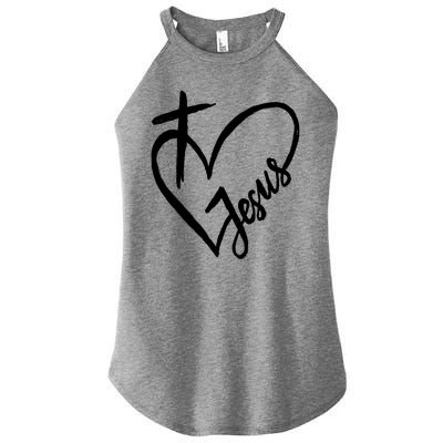 Love Jesus Cross Heart Women's Perfect Tri Rocker Tank