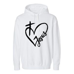 Love Jesus Cross Heart Garment-Dyed Fleece Hoodie