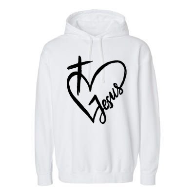 Love Jesus Cross Heart Garment-Dyed Fleece Hoodie