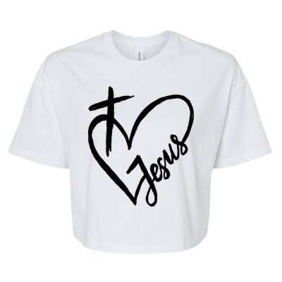 Love Jesus Cross Heart Bella+Canvas Jersey Crop Tee