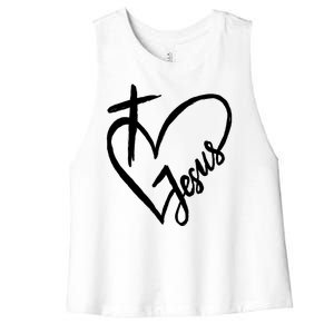 Love Jesus Cross Heart Women's Racerback Cropped Tank