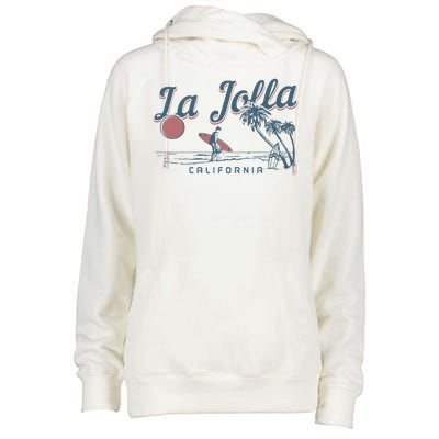 La Jolla California Surf Beach Vintage Souvenir Surfer Womens Funnel Neck Pullover Hood