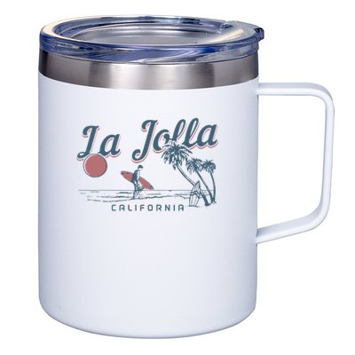 La Jolla California Surf Beach Vintage Souvenir Surfer 12oz Stainless Steel Coffee Mug