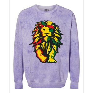 Lion Juneteenth Cool Black History African American Flag Colorblast Crewneck Sweatshirt