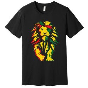 Lion Juneteenth Cool Black History African American Flag Premium T-Shirt