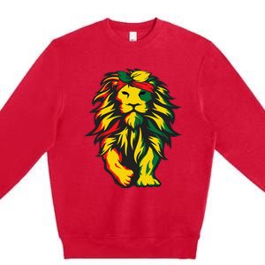 Lion Juneteenth Cool Black History African American Flag Premium Crewneck Sweatshirt