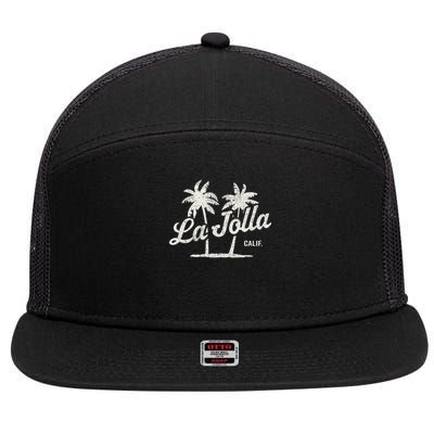 La Jolla California Vintage 70s Palm Trees Graphic 7 Panel Mesh Trucker Snapback Hat