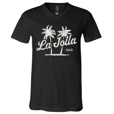 La Jolla California Vintage 70s Palm Trees Graphic V-Neck T-Shirt